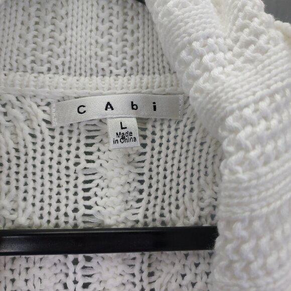 CAbi Cardigan Women Large White Cable Knit Open Shawl Collar Cotton Sweater #193 - Picture 7 of 12